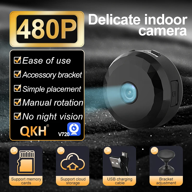 

Mini Home Surveillance Camera Exquisite USB Charging Cloud Storage Memory Card Remote Access Support for Security Monitoring
