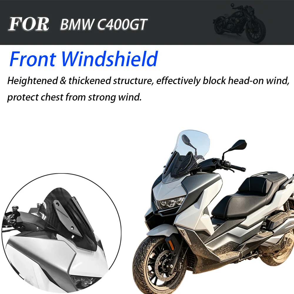 Scooter Sport Racing Round‑Top Front Windshield Visor Fit BMW C400GT Aggressive Style Mod Accessories