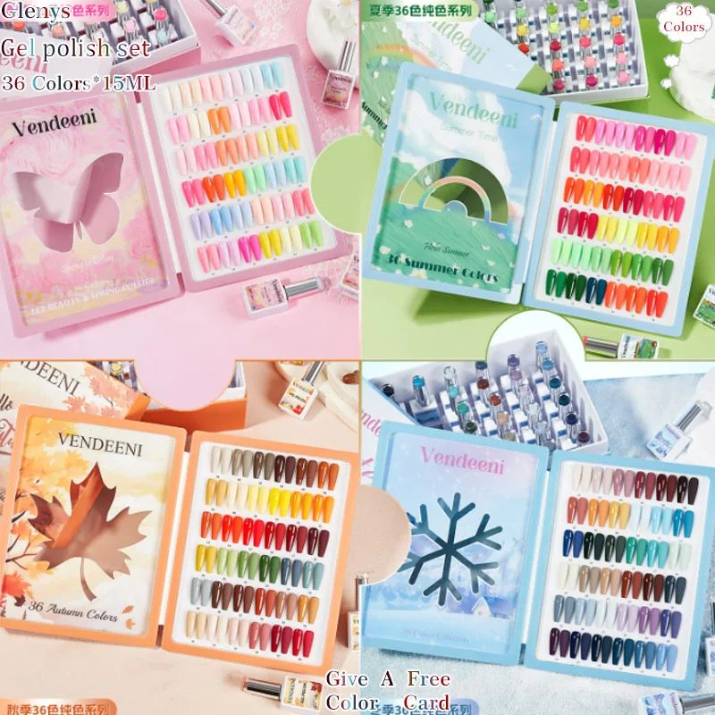 

Glenys 36 color nail polish gel net red popular all seasons solid color immersion gel color matching card nail salon varnish set