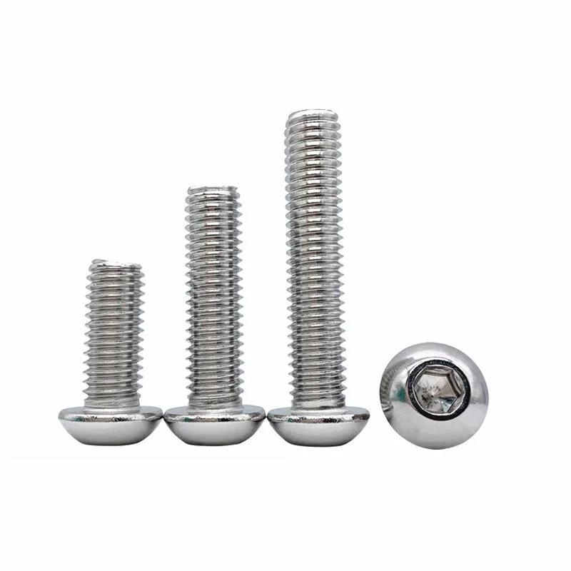 M2 M2.5 M3 M4 M5 M6 M8 M10 304 Stainless Steel Hexagon Hex Socket Button Head Screw Bolts Round Head Screw ISO7380