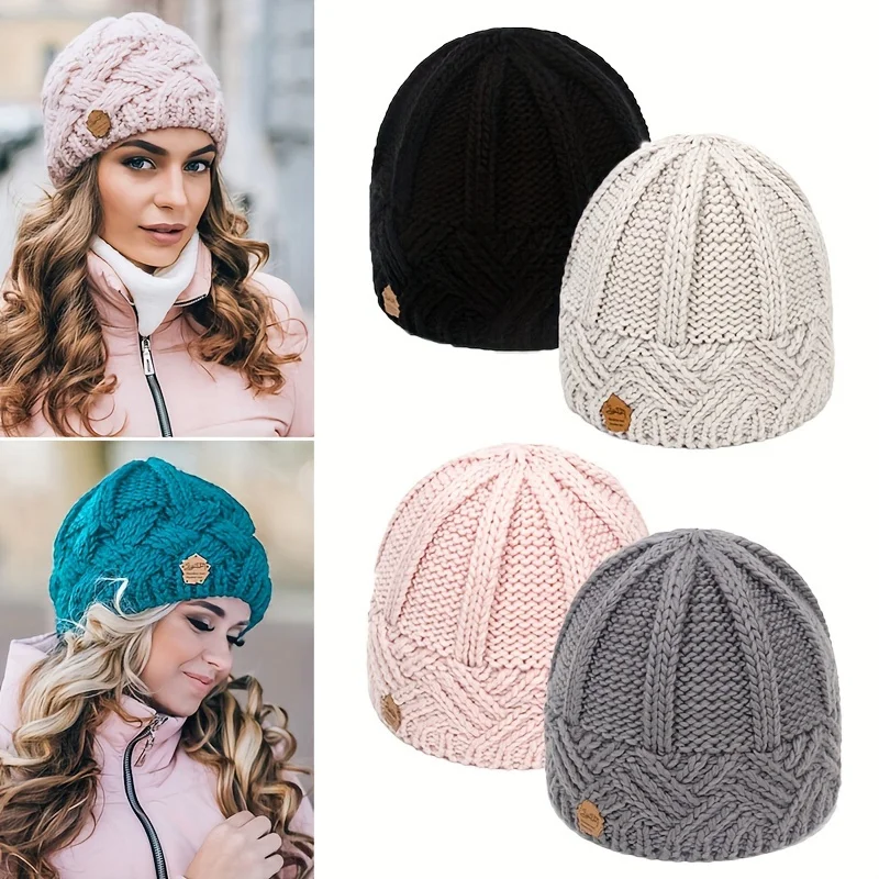 Women's 2026 Autumn Winter Beanie - Fashion Diamond Check Pattern, Soft Knitted Ski Cap, Vintage Warm Beanies