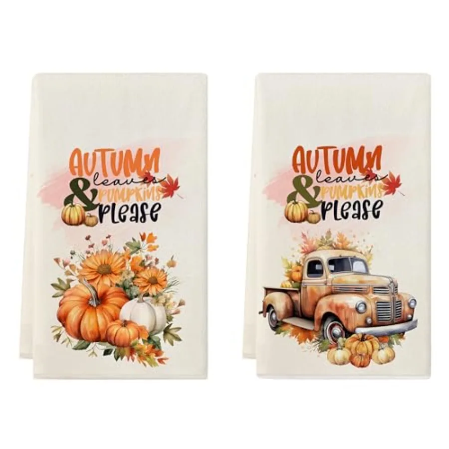 

Thanksgiving Hand Towels Set of 2 18x26 Ih Fall Kitchen Towels Orange Pumpkin Retro Truck Design Bathroom Hand Towel Autumn Dec