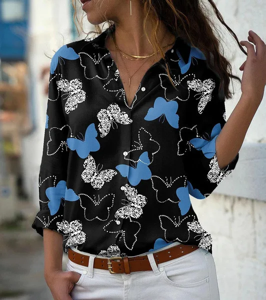 

Elegant Women's Shirts Blouse 2025 Spring Autumn Butterfly Long Sleeve Shirt Blusas Mujer Women Tops Camisa De Dama Manga Larga