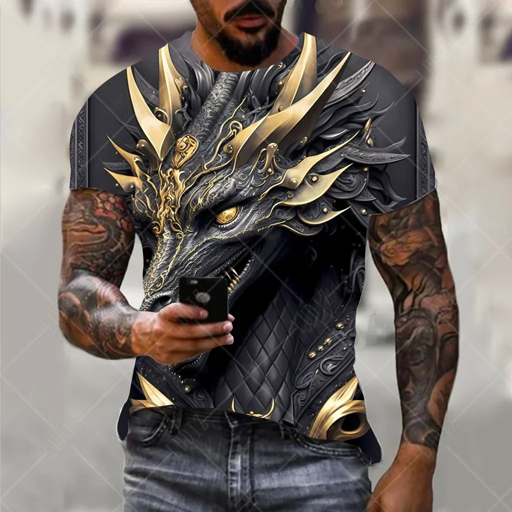 Men\'s Dragon T-shirt Fashion 3d Printed T Shirt Animal Pattern Short-sleeved Oversized Streetwear Tees Summer Casual Men\'s Tops