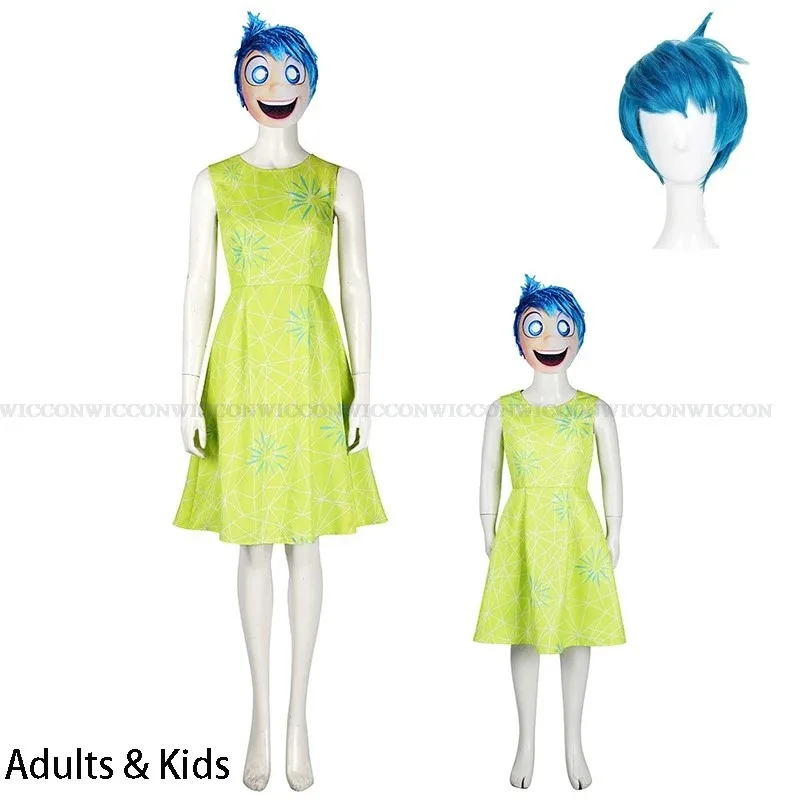 

2025 11 Inside 2 Adults Kids Joy Cospaly Costume Wig Outfit Clothes Dress Mask Birthday Women Halloween Anime Film Cosplay Fancy