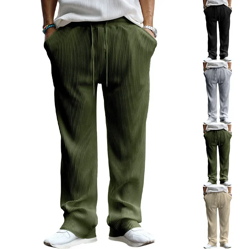 

Spring and Autumn Jacquard Striped Casual Pant Men Trendy Brand Loose Drawstring Straight Leg Pants Mens