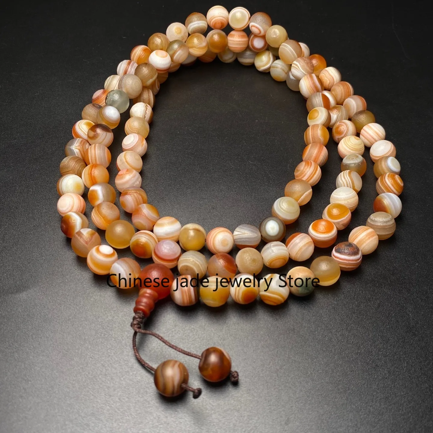 108 Tibetan Buddhism Agate sky Eyes Dzi Bead Prayer Handstring Necklace G034