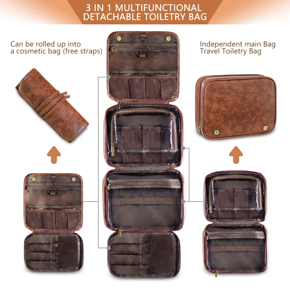 New Men's Business PU Wash Bag Large Capacity High-End Storage Partition Waterproof Makeup Bag Storage Bag