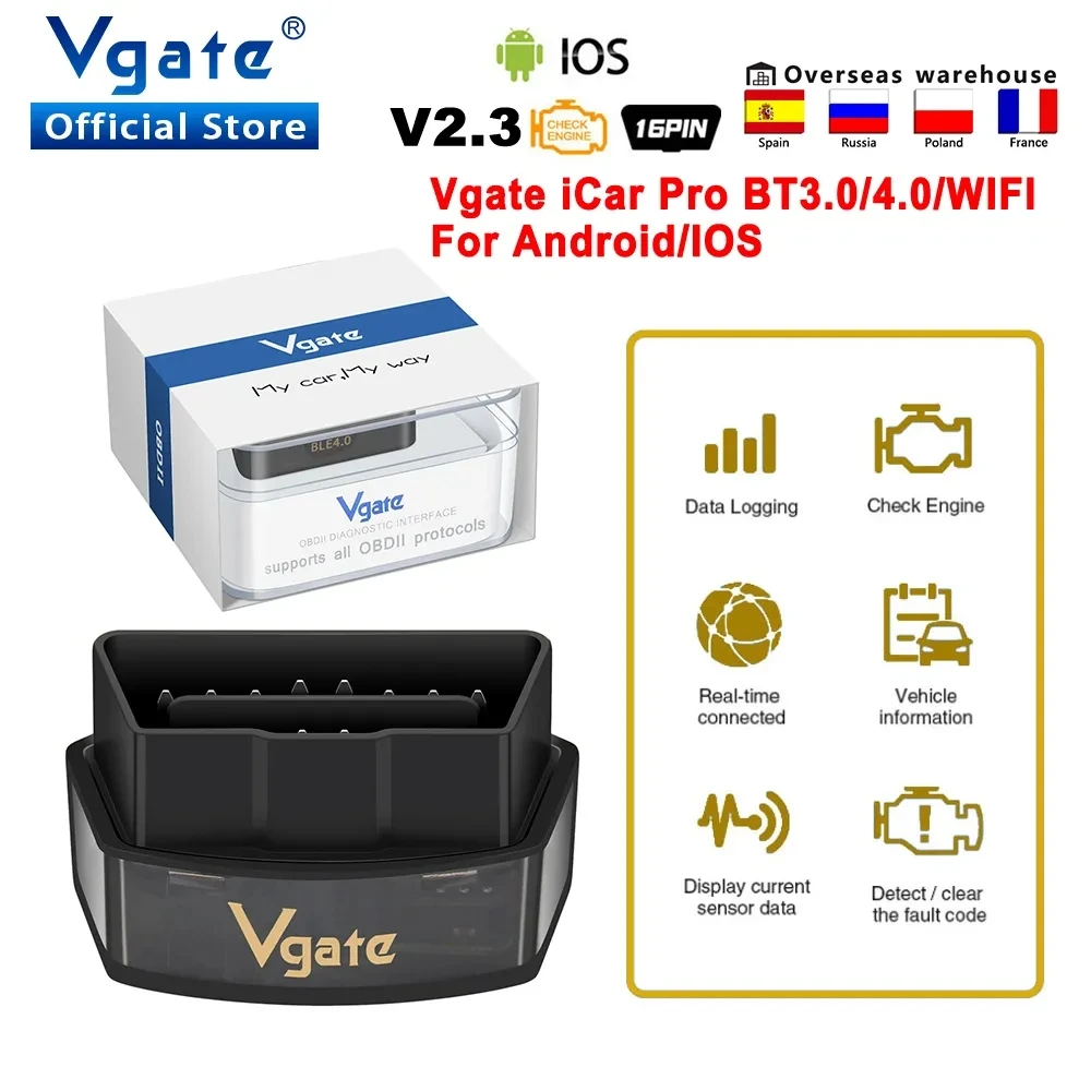 Vgate iCar Pro elm327 obd2 Wifi Bluetooth 4.0 Car Diagnostic Tool for IOS/Android OBD 2 Auto Scanner ELM 327 Code Reader