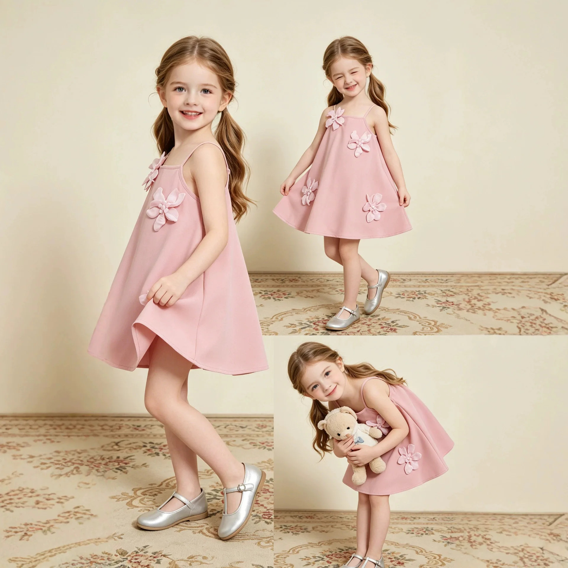 Summer New Style Elegant and fashion Girl Dress, Children'S 3D flower halter top dress Girls Sweet Birthday Party Dress 2-9Year