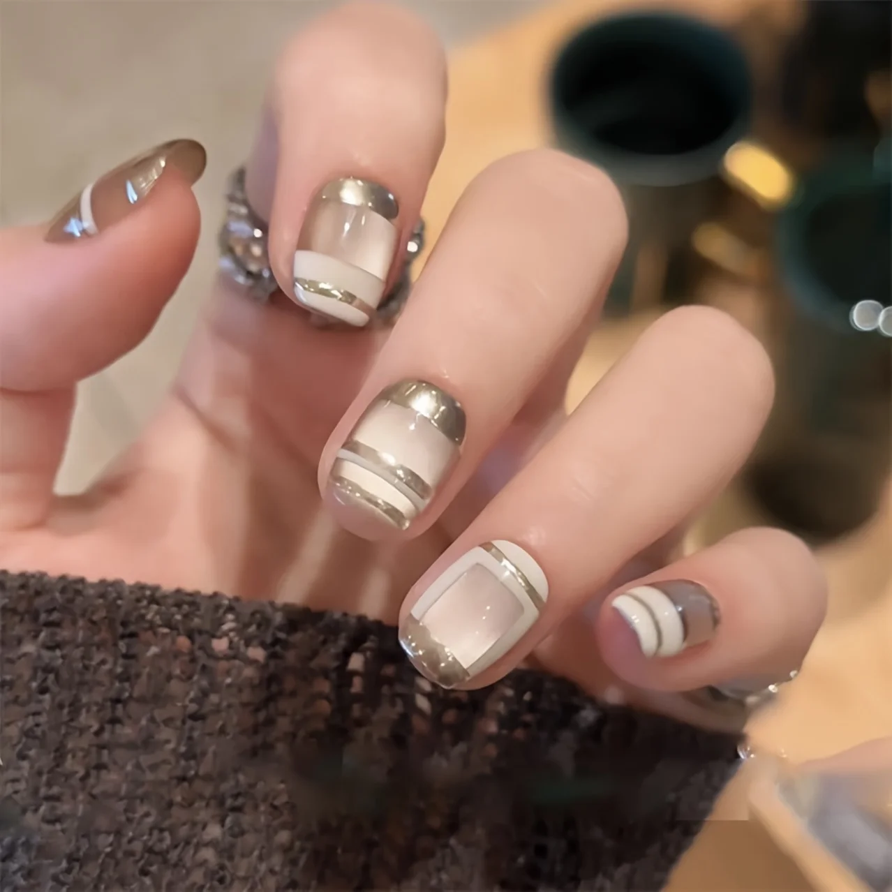 

10 Handmade Press-On Nails Magic Mirror French Cat's Eye Full Coverage Nail Tips for Women&Girls Removable Wearable Fake Nail