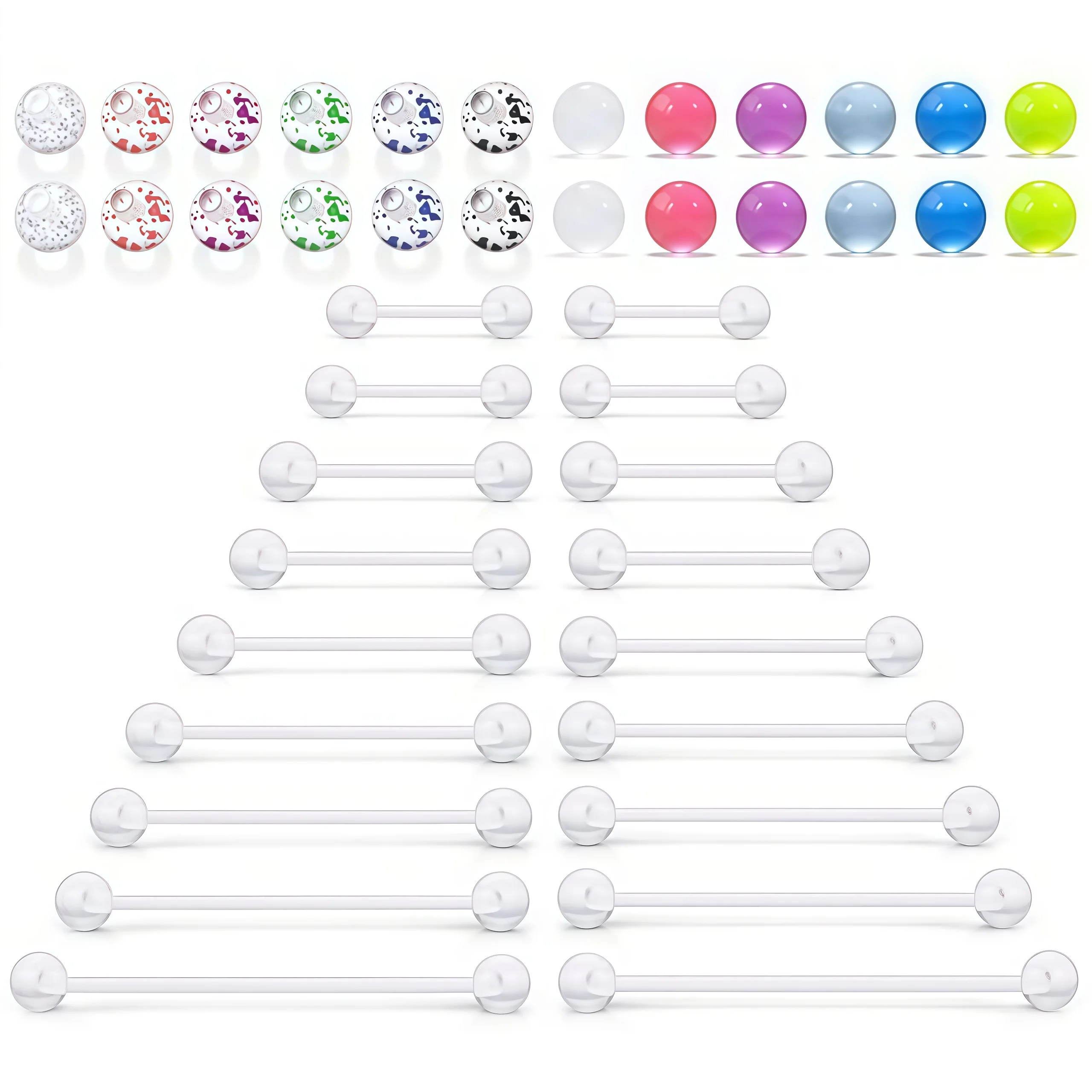42Pcs Flexible Acrylic Straight Barbell Retainer Set Clear Plastic Tongue Nipple Piercing Rings Pregnancy Body Piercing Jewelry