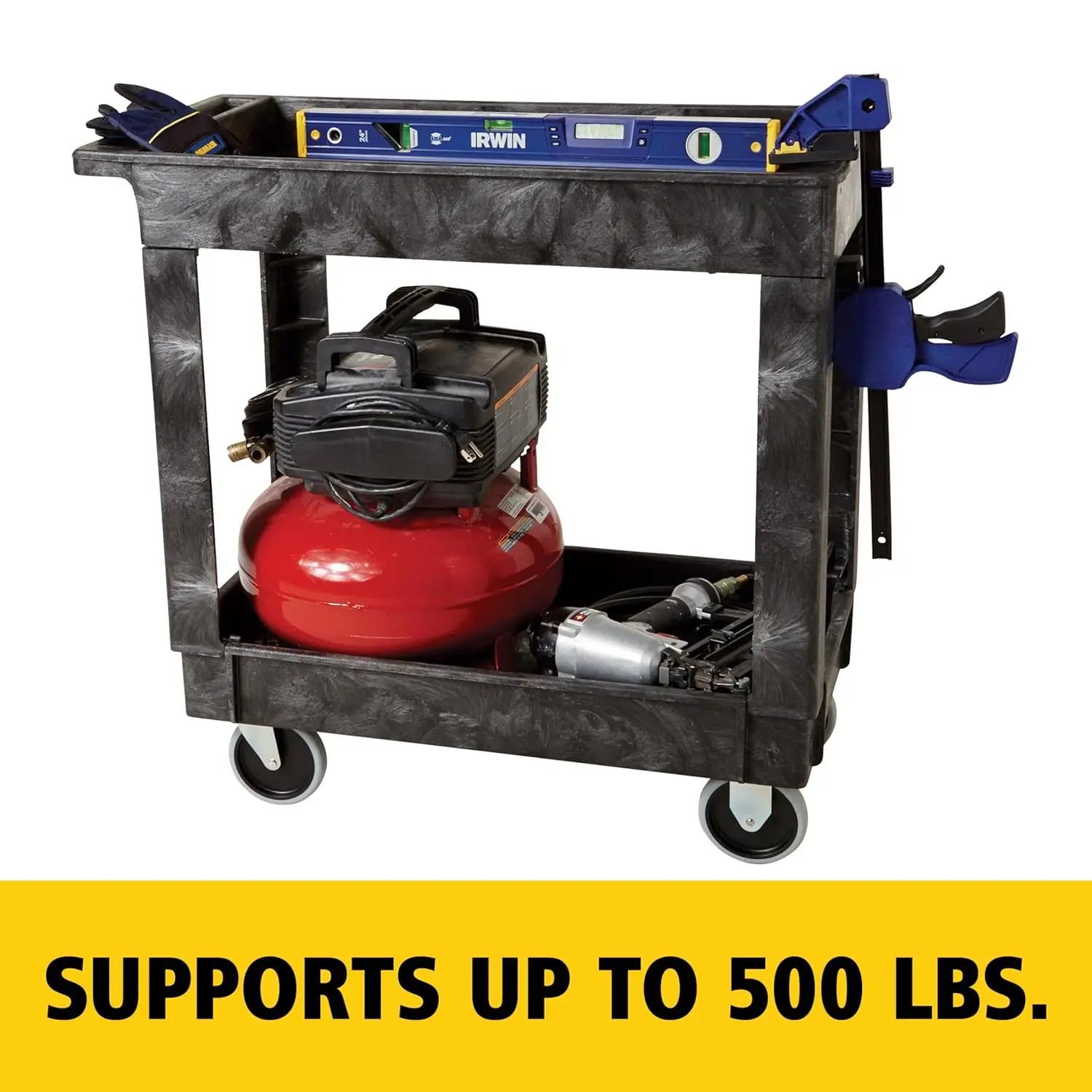 Heavy-Duty 2-Shelf Rolling Cart with Wheels, 300-Pound Capacity, Black, Ideal for School Restaurant Warehouse Use