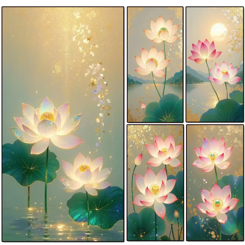 5D Diamant Malerei Schmuck Kreuzstich Kit Lotus Blume voller Diamant Mosaik Stickerei Home Dekoration Kunst Hobbys Geschenke
