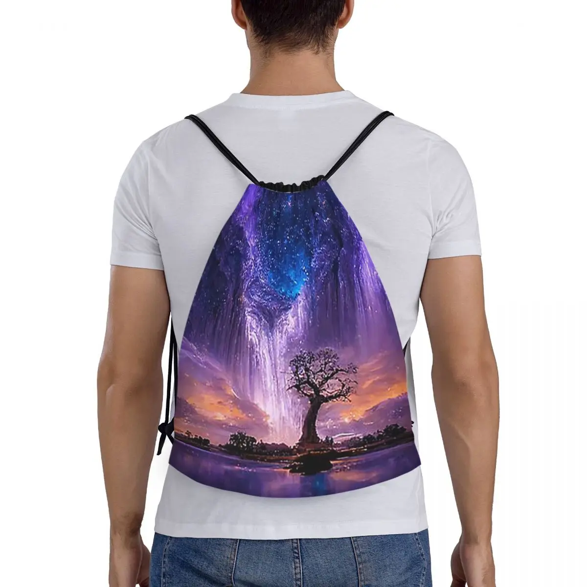 

Aurora Borealis Sk Backpacks Fashion Portable Drawstring Bundle Pocket Shoes Bag Book Bags For Man Woman Students