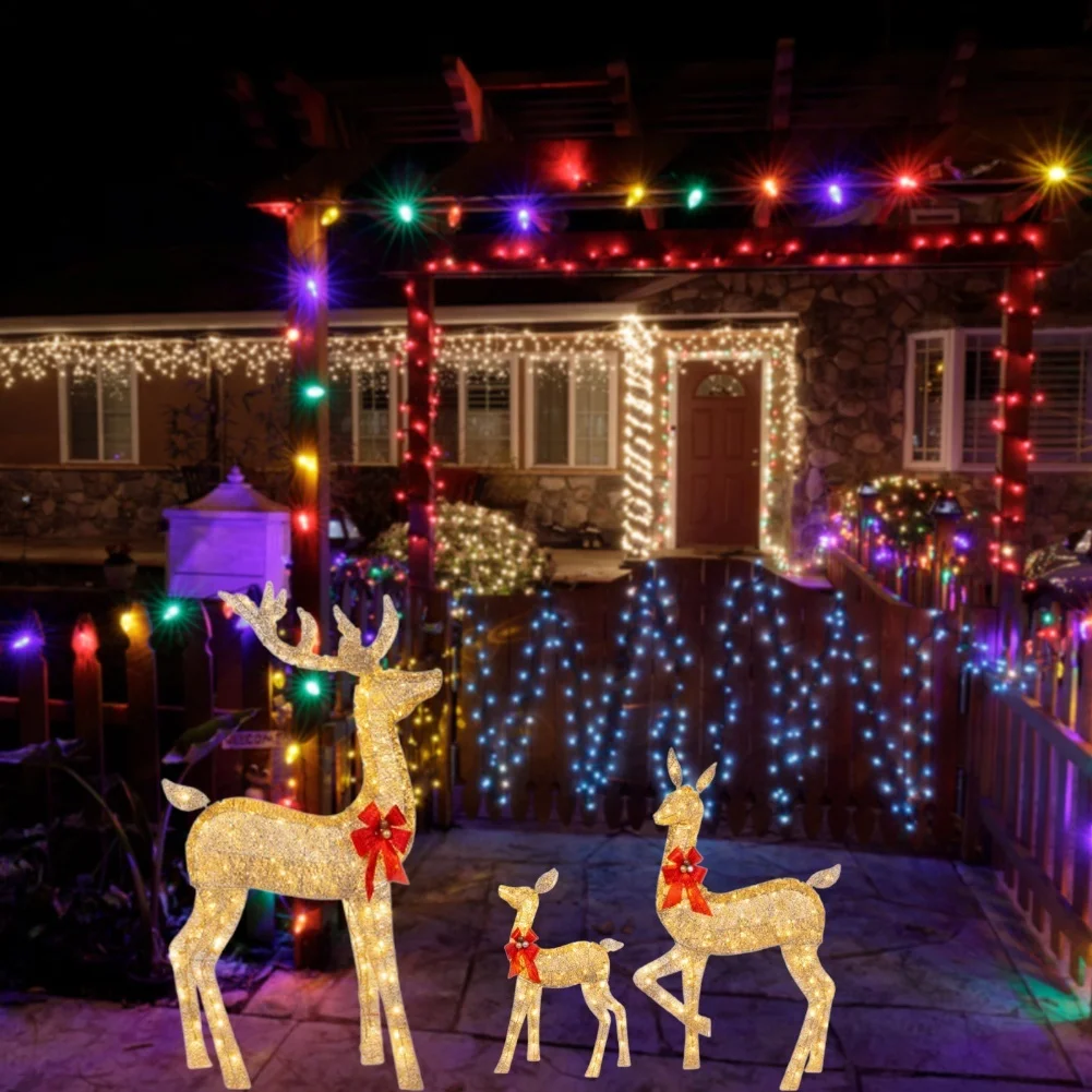 Lighted Reindeer Christmas Decoration Family Set Acrylic Led Illuminated Three-deer Set Outdoor Yard Christmas Decorations