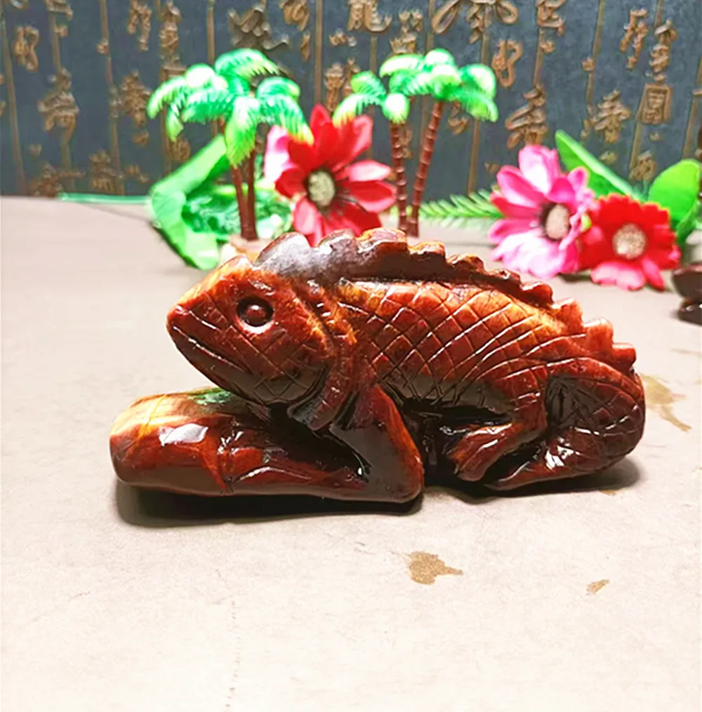 Beautiful Natural Energy Red Tiger Stone, Pure Hand-carved lizard, Reiki Home Decor, Fashion Gifts and Treatment