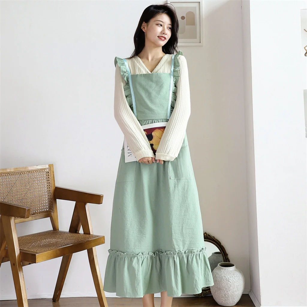 Floral Kitchen Retro Large Cotton Linen Cooking Kitchen Aprons For Woman Dress Flower Shop Smock Hairdresser Bib Garden overalls