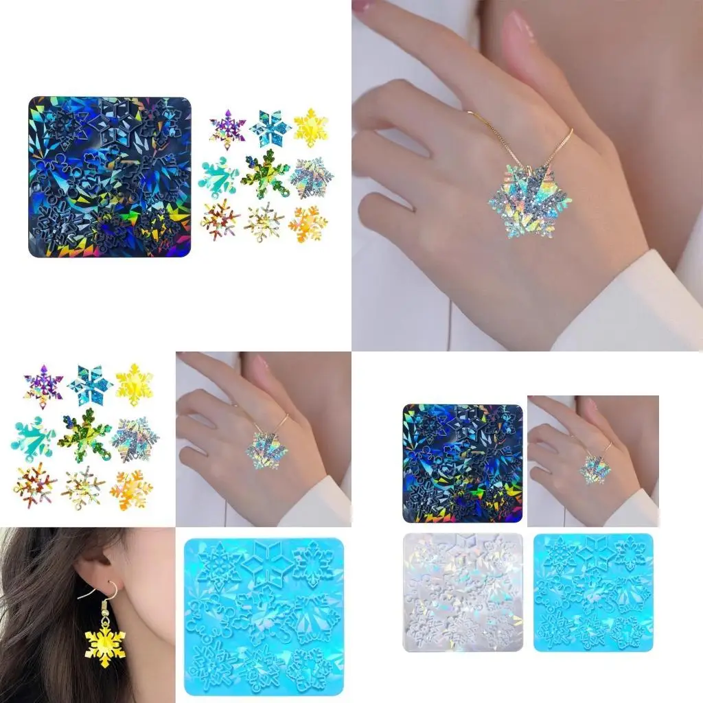 

J78F Эффекты радуги снежинки подвески силиконовой плесень Голография рождественские украшения снежинки шарм смола