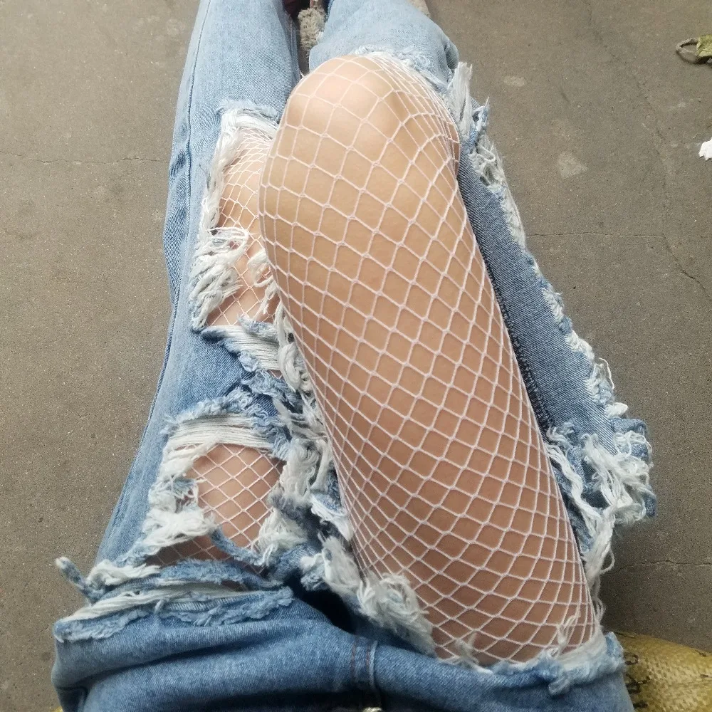 fashion white medium grid women high waist stocking fishnet club tights panty knitting net pantyhose trouser mesh lingerie TT016