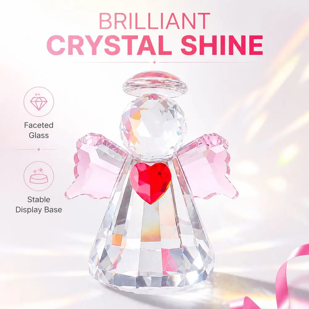 New Faceted Finish Crystal Angel Figurine Heart Halo Detail Angel Paperweight Colorful Wings Crystal Angel Doll Tabletop Decor