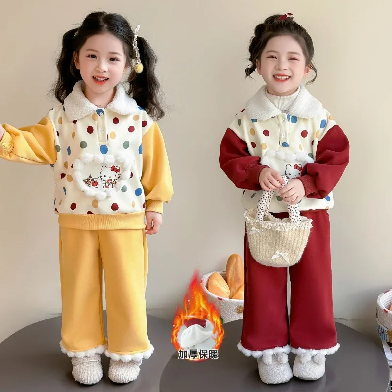 

Girly Heart Hello Kitty Anime Kawaii Autumn Winter 2025 Children Jacket Pants Clothes Cute Long Sleeve Hoodie Gifts for Kids