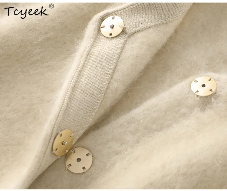 Tcyeek, 100%Pure Cashmere Elegant Cardigans, Women Thicken Pockets, Casual Fashion Fleece Sweater Coat, Autumn Winter C48840QM