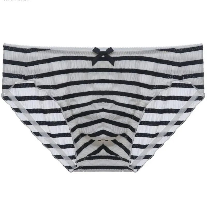 Man's Stripes Design Cotton Panties U Convex Pouch Bow Sexy Briefs Soft And Comfortable