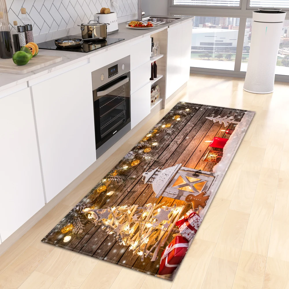 Christmas Kitchen Floor Mat Home Bedroom Living Room Kids Decor Carpet Hallway Entrance Doormat Bathroom Door Anti-Slip Foot Rug