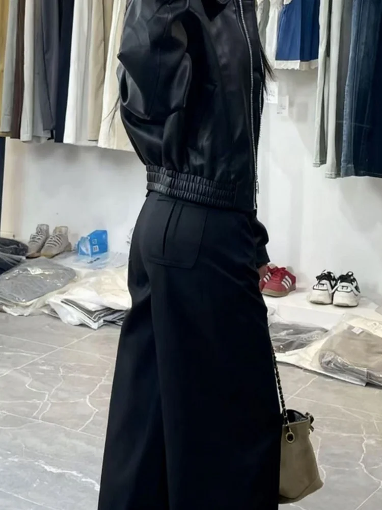 ハイウエストルーズストレートレッグパンツレディースカジュアル裏地付きズボン秋冬ファション韓国風通勤パンツ