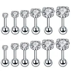 16g Surgical Stainless Steel Cubic Zirconia Studs Cartilage Helix Earrings Screw Backs Ear Tragus Auricle Piercing Jewelry 2-8mm