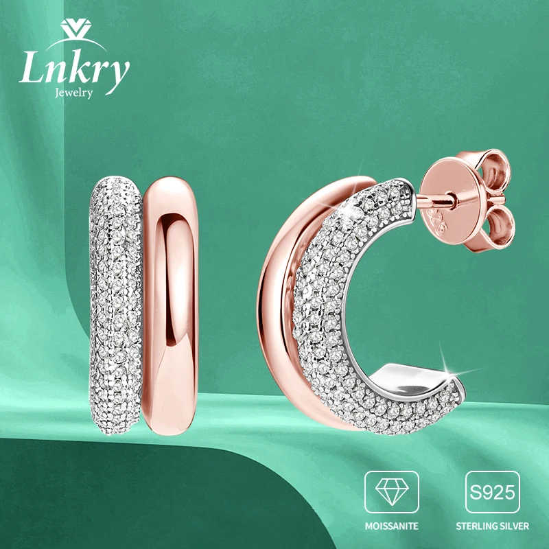 

Lnkry Oorbellen Zilver 925 Sterling Silver Chunk Hoop Earring For Women Moissanite Half Circle Earring Mix Color Punk Jewelry