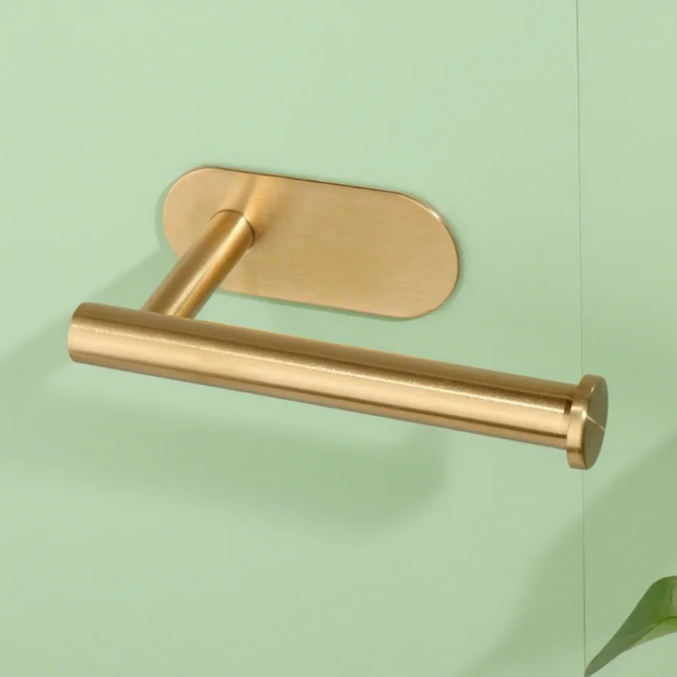 Brushed Gold Paper Holder Adhesive Stainless Steel White Black Lavatory Bathroom Toilet Paper Towel Hanger WC Tissue Roll Rack view 3