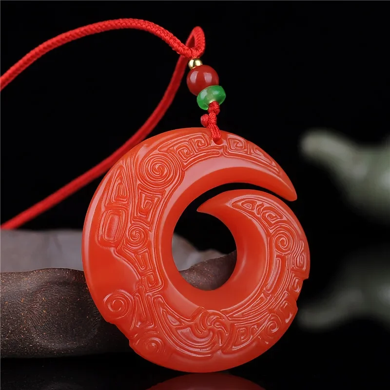 

Red Jade Dragon Jade Pendant Fashion Runes Necklace Jewellery Chinese Hand-Carved Relax Healing Women Man Luck Gift Free Rope