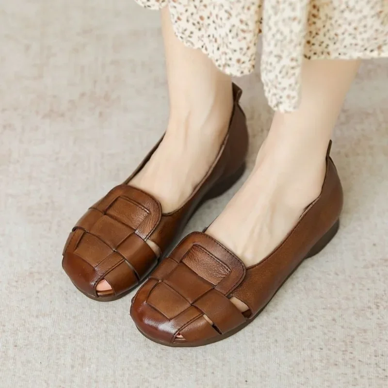 

2025 Summer New Women's Outdoor Casual Flat Shoes Soft Sole Woven Slip-Ons Breathable Shallow Cut Design for Daily Wear Zapatos