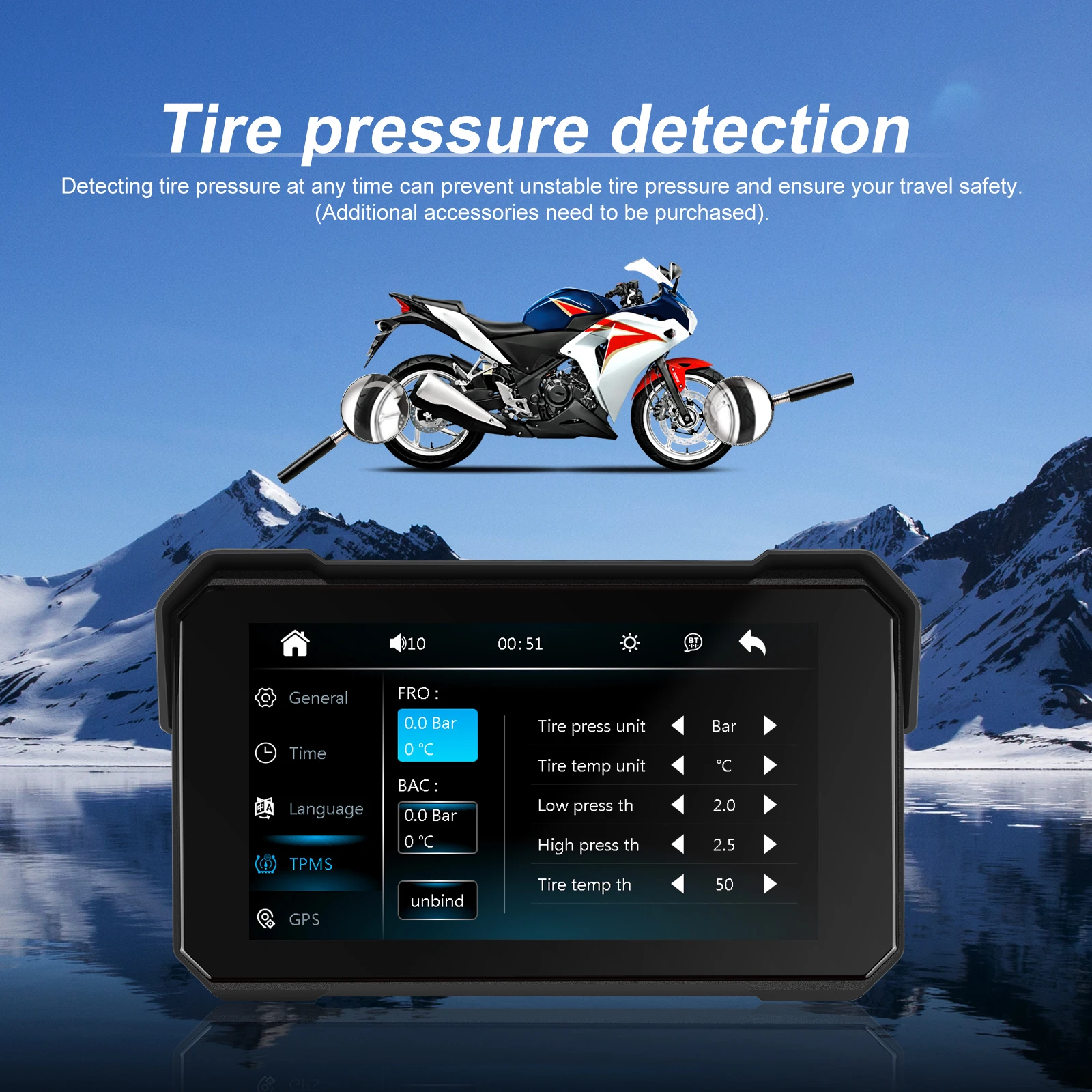 Podofo 5'' IPS-Bildschirm, kabelloser Carplay-Motorradmonitor, GPS-Navigation, Android Auto, tragbarer Smart-Player, IP68 wasserdicht, tragbarer On-Board-Bildschirm für den Fahrgebrauch – Detail 4