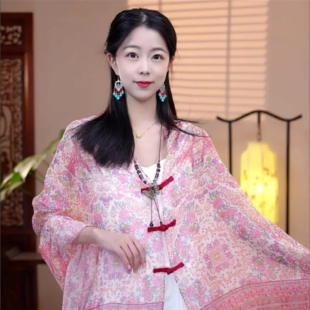 Этнический стиль, весна-лето, шаль с пряжкой, пальто, защита от солнца, солнцезащитный крем, шелковый шарф, платок, тонкий темпераментный кардиган