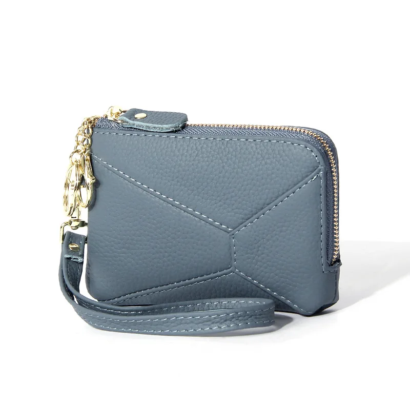 Women Genuine Leather Mini Coin Purse Zip Around Wallet with Wrist Strap and Key Ring Ladies Casual Daily Small Card Holder