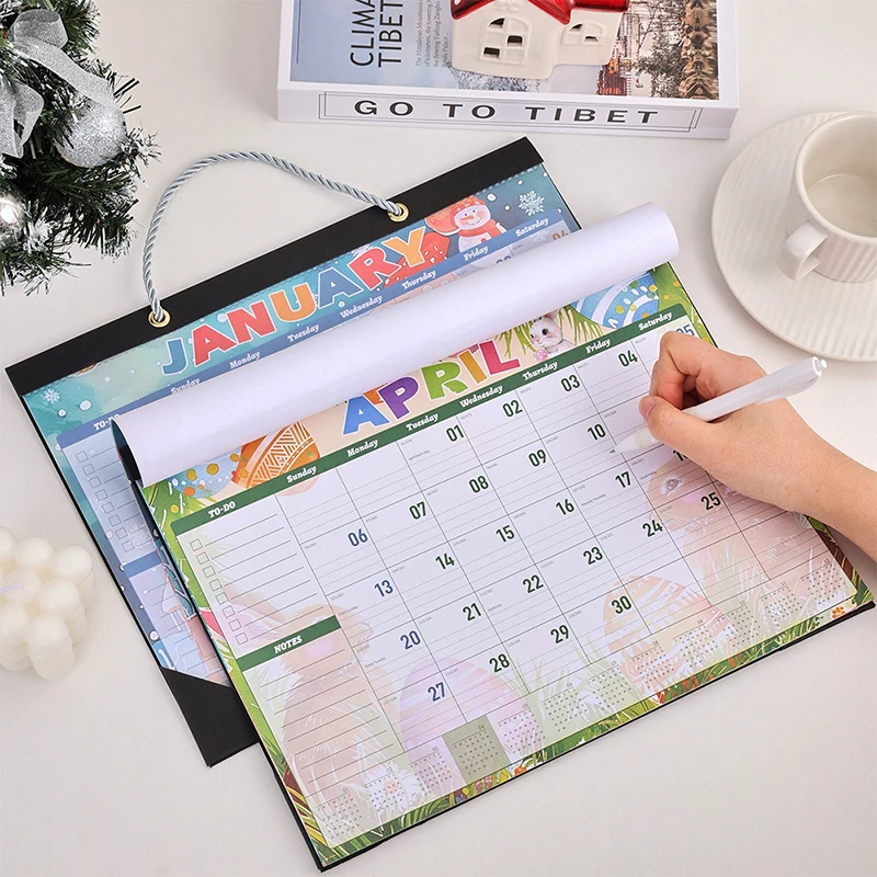 12 Sheets 2025 Colorful Monthly Wall Calendar Rainbow Weekly Planner Daily Study Check-in Message Hanging Calendar For School