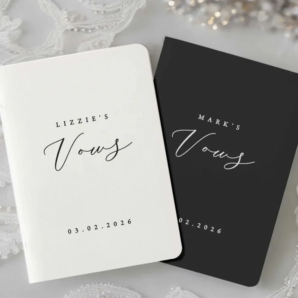 Wedding Vow Books Personalized Couple's Name Save The Date Gold Foil Text Elegant Booklet Bride And Groom Romantic Wedding Favor