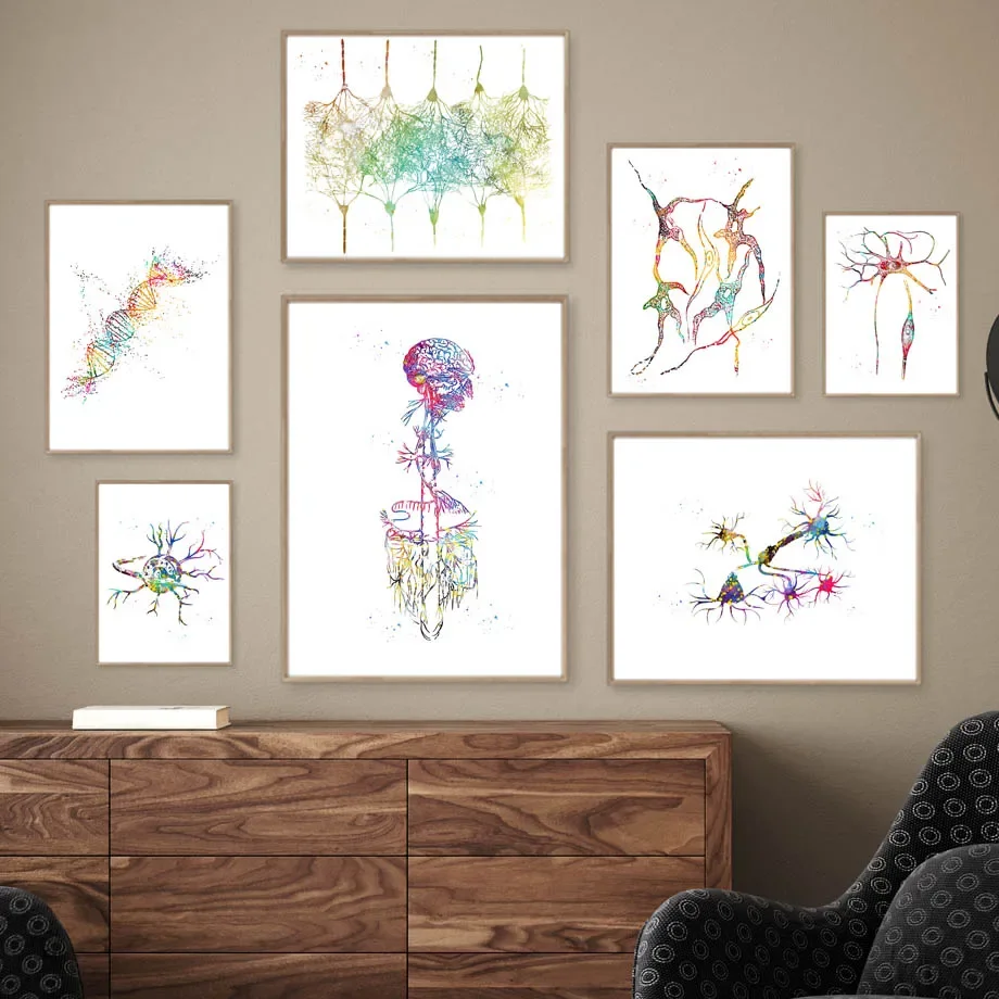 Biology Medical Posters Nerve Cell DNA Double Helix Genetic Wall Art Print Canvas Painting Gallery Pictures Living Room Decor