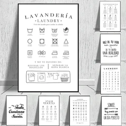 Spanish Símbolos de Lavandería Laundry Room Wall Pictures Symbols Stains Guide Canvas Painting Prints Spain Home Room Decor