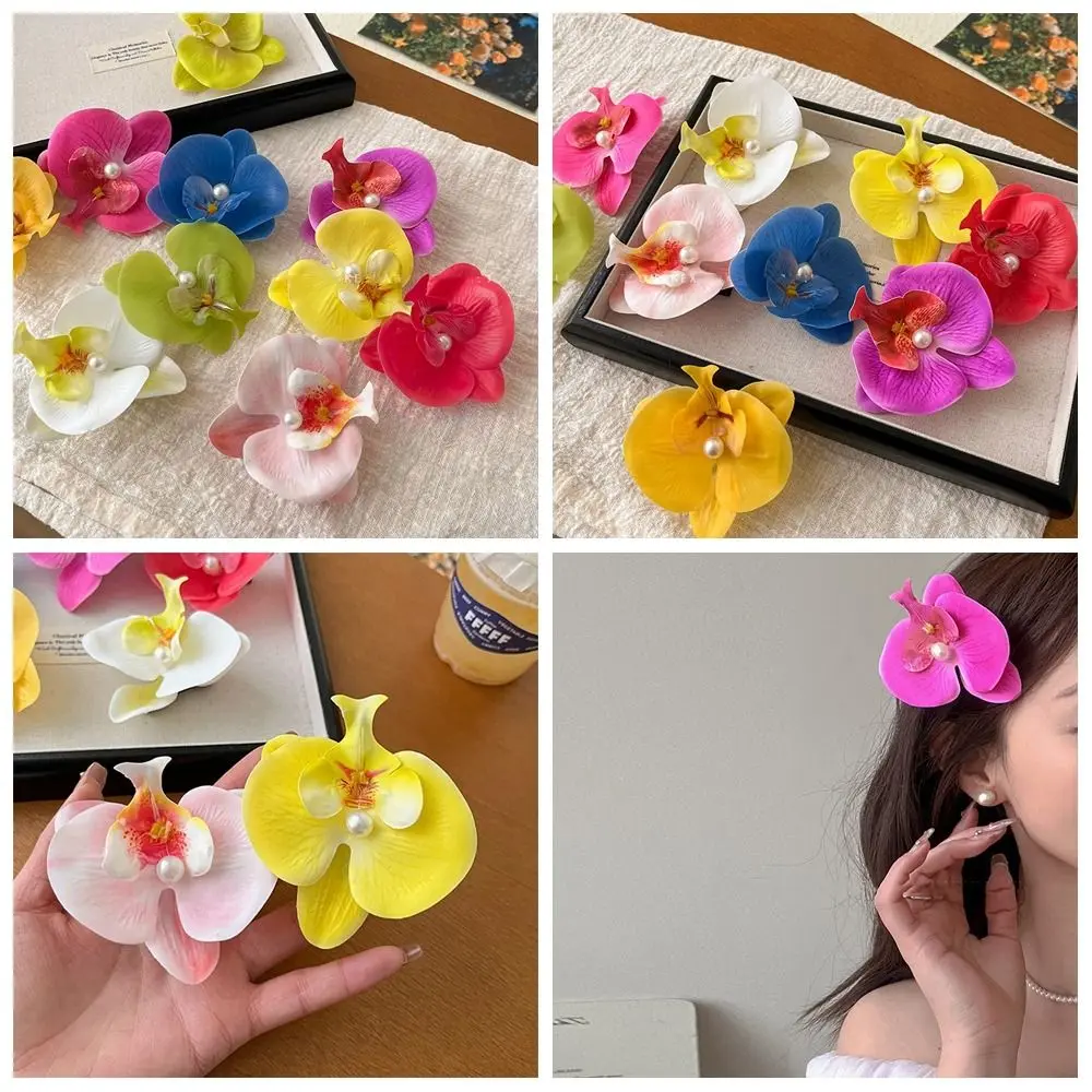 Sweet Cloth Flower Hair Clip Butterfly Orchid Korean Style Orchid Flower Hairpin Headdress Pearl Girl Hair Clip Holiday