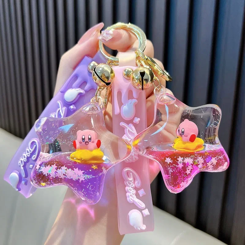 Kirby Key Chain Cartoon Quicksand Bottle Bag Pendant Kids Key Chain Accessories Anime Girl Car Bag Decoration Bag Toy Gift