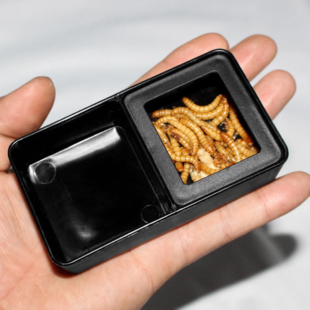

Double Grid Feeding Dish Black Mini Plastic Worm Tray For Lizard Scorpion Easy Clean Smooth Surface Pet Bowl Reptile