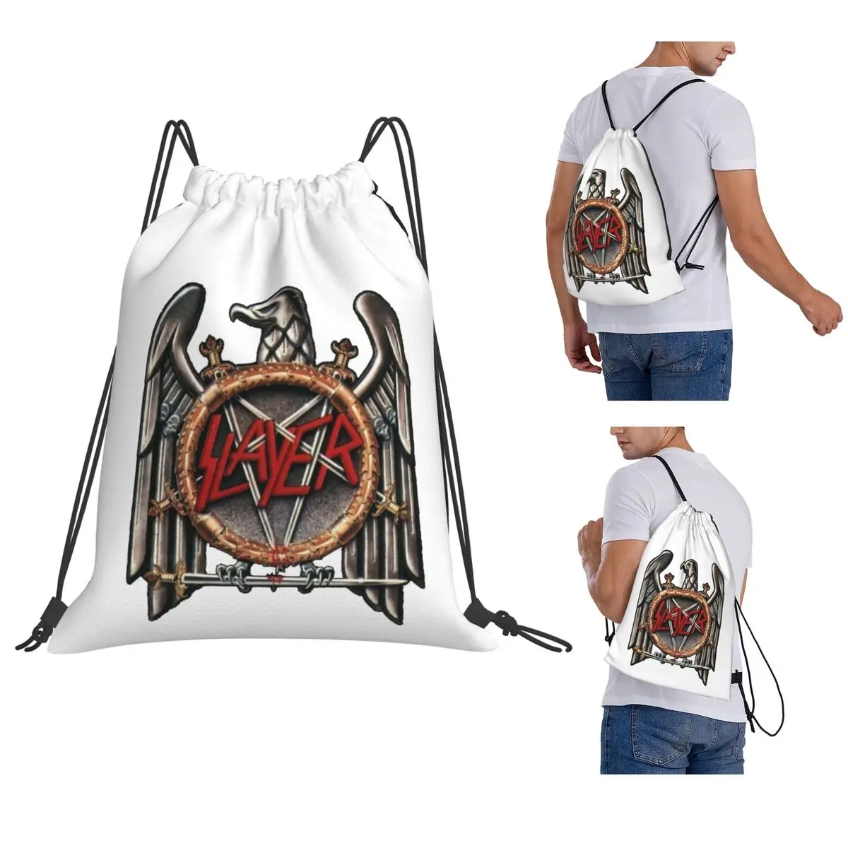 

Slayer Heavy Metal Rock Band Backpacks Fashion Drawstring Bundle Pocket Storage Bag Book Bags for Man Woman School