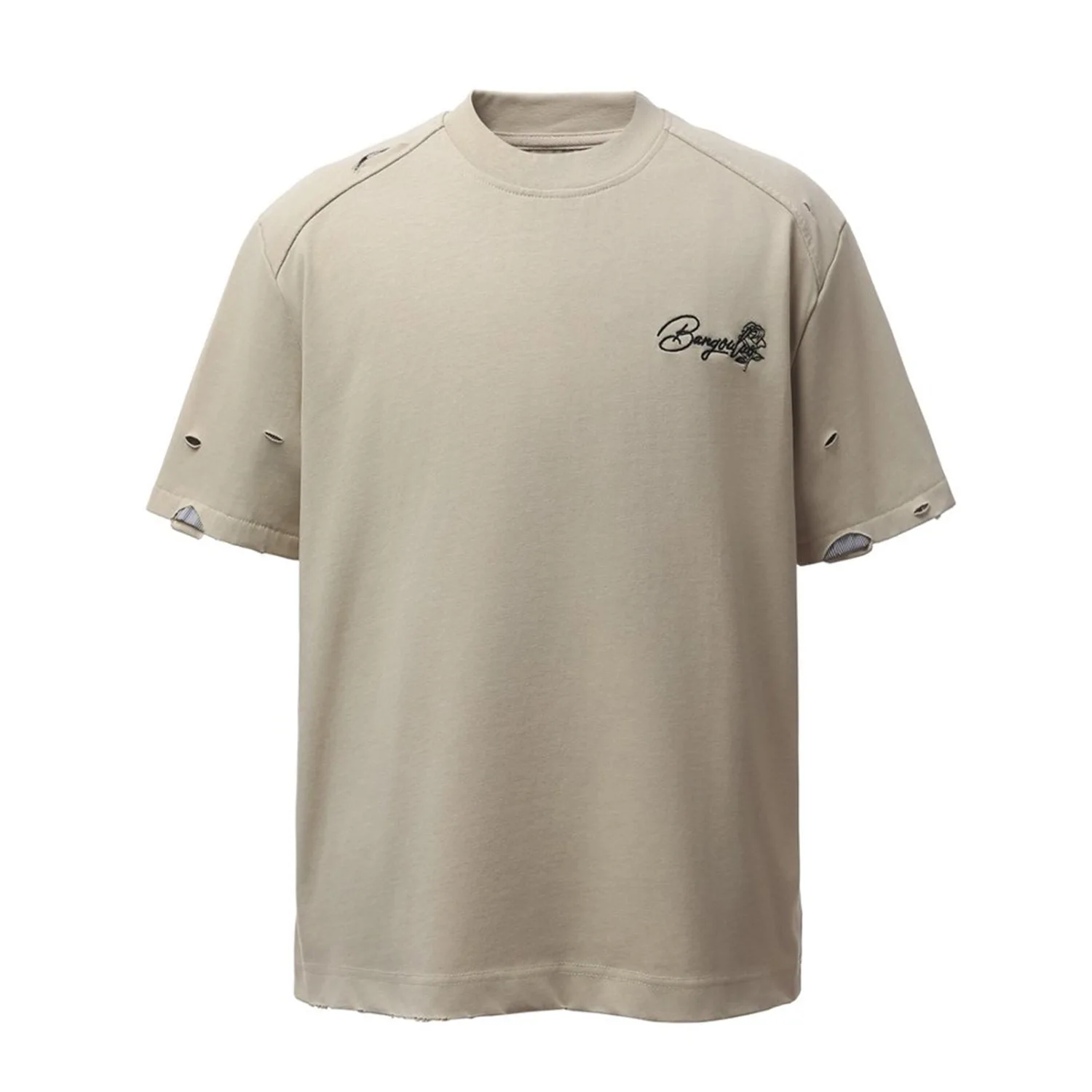 

Мужская летняя футболка в стиле High Street с рваными элементами, модная уличная одежда, винтажные футболки с эффектом потертости, топы с коротким рукавом, свободный крой, футболка Y2K