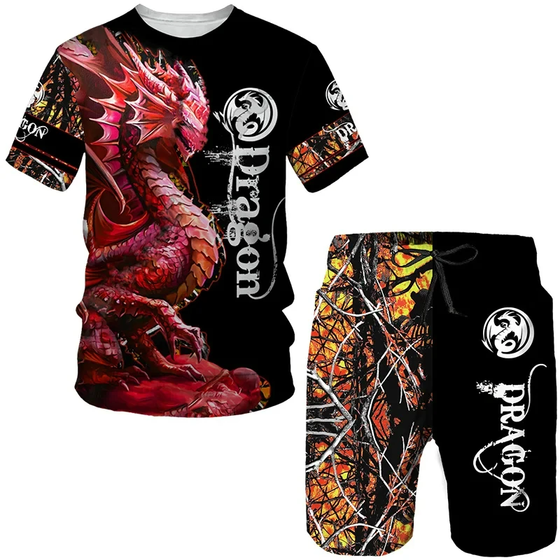 Summer Dragon Lord Pattern Men\'s T Shirts+Shorts 2PCS Outfits Casual Shorts Sets 3D Print Cool Man Clothes O-Neck Tracksuit Suit