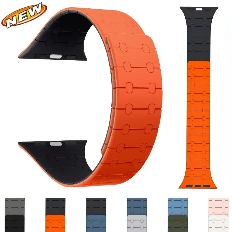 

Silicone Strap For Apple Watch Band Ultra2 49mm 10 42/46mm 45mm 44mm 42mm 40mm 41mm Magnetic Bracelet Belt iWatch 9 8 7 6 5 4 SE