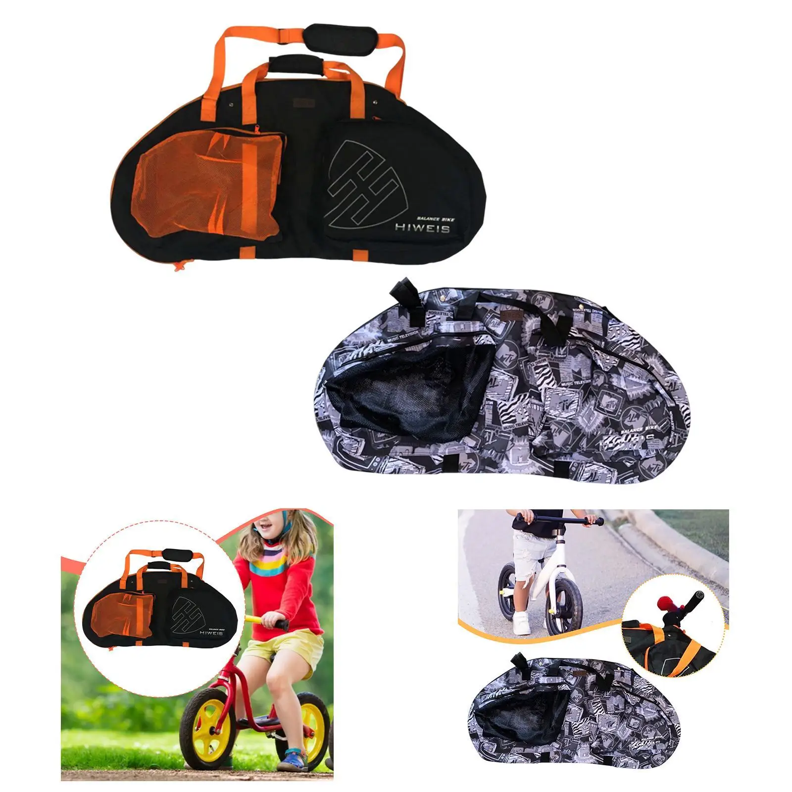 Children Balance Bike Bag with Helmet Net Pocket Waterproof Oxford Cloth Carrying Bag for Kids Bike Travel and Storage